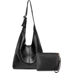 Women Black Imported Vegan Leather Ultra Soft Foldable Shoulder Slouchy Bag